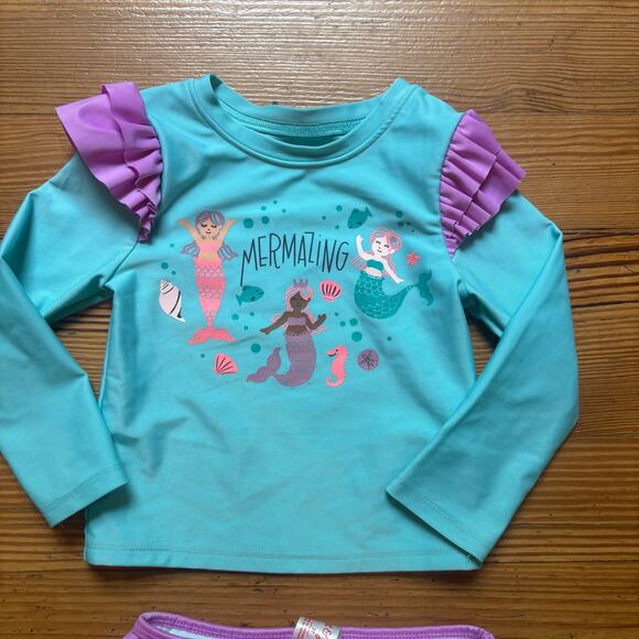 Cat & Jack teal mermaid rash guard two piece ruffle swimsuit SIZE 2T - Picture 2 of 6